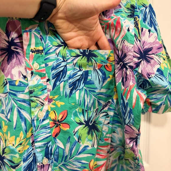 Crown Ivy Classic Fit Men's Medium Short Sleeve Button Down Shirt Tropical Print - Picture 12 of 12